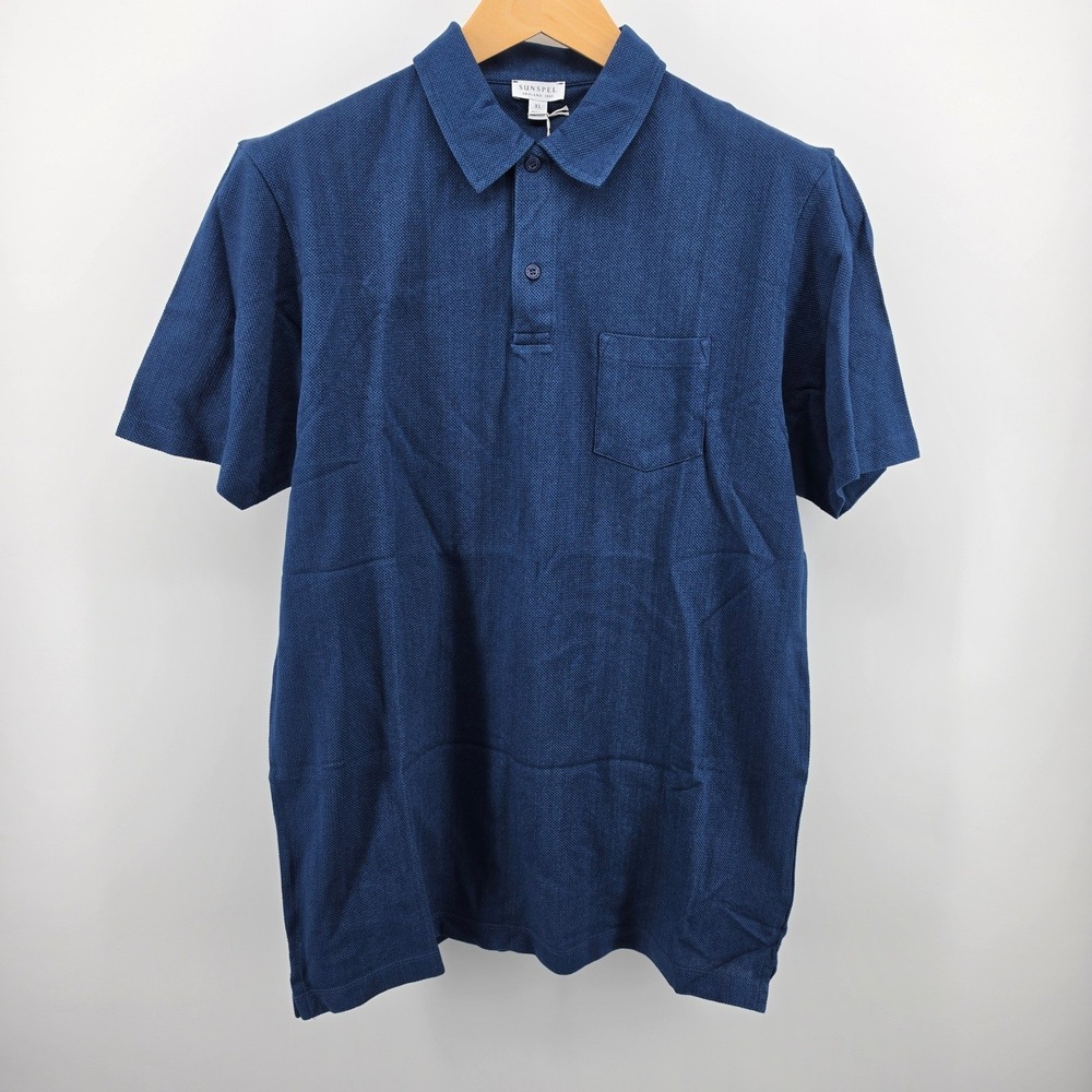 Sunspel Mens Indigo Blue Cotton Pique Short Sleeve Pocket Riviera Polo Shirt XL